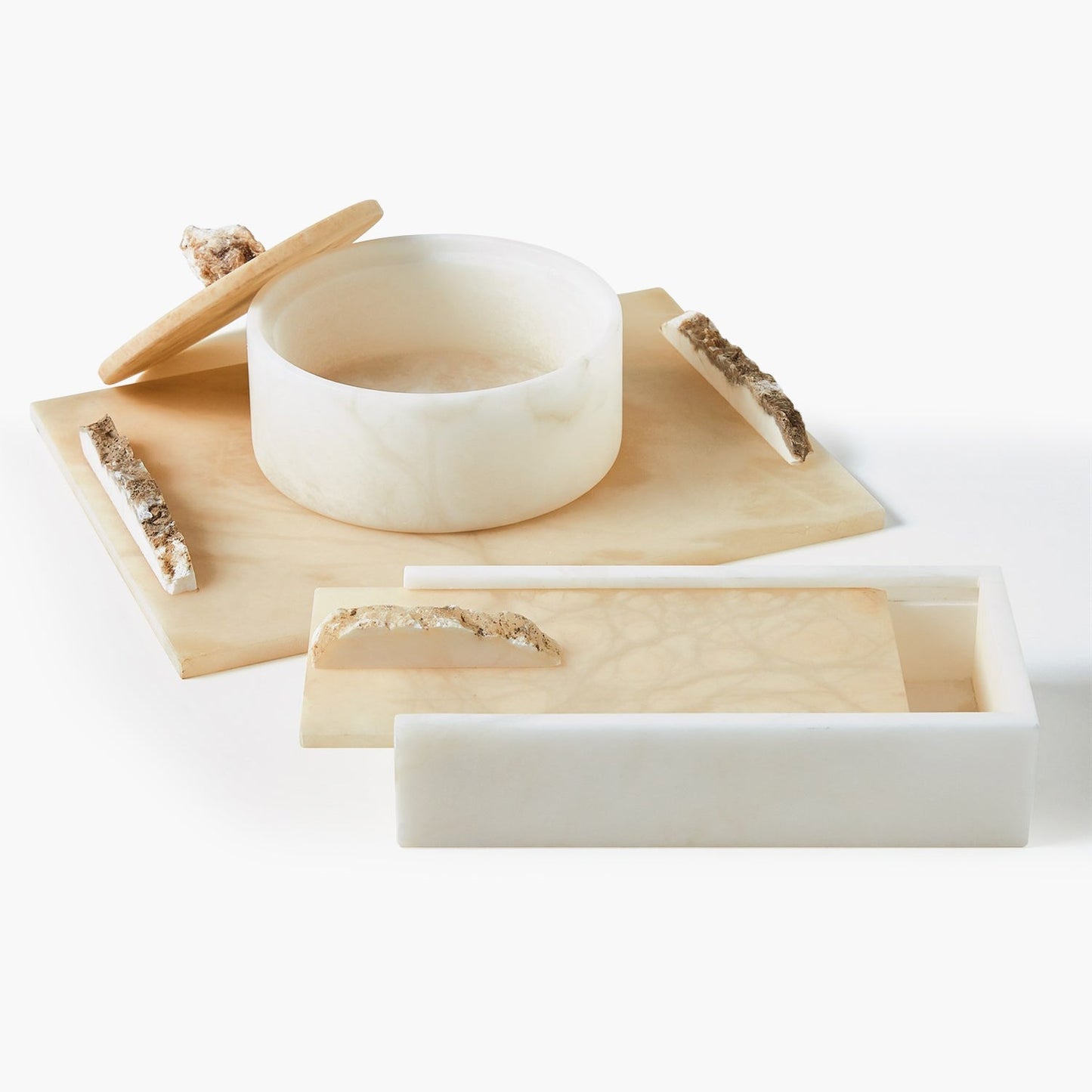 Alabaster Round Box w/Rock Finial