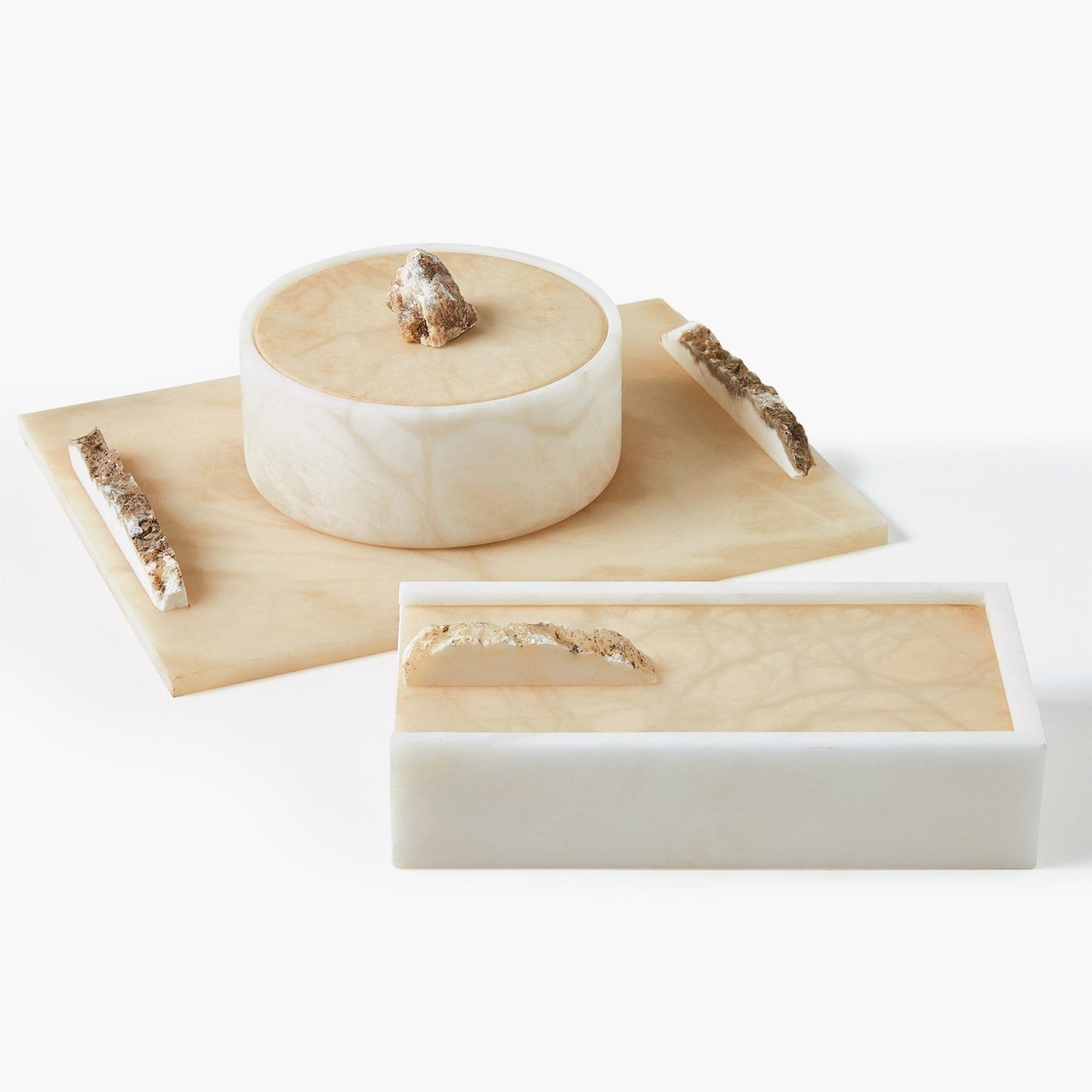 Alabaster Round Box w/Rock Finial